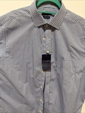 Wrinkle-Free Blue and White Check Dress Shirt